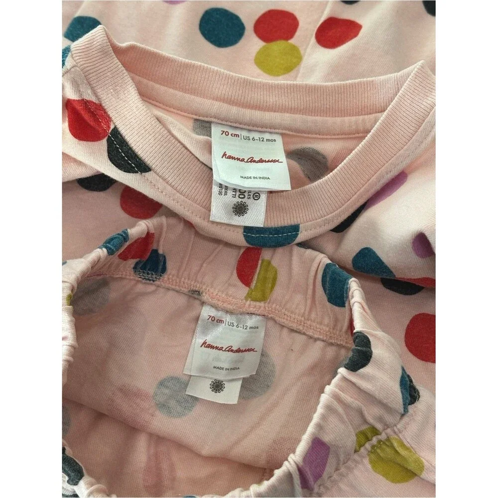 Hanna Andersson Baby 2pc Outfit SZ 70 6-12M Polka Dot Jogger Pant Long Sleeve